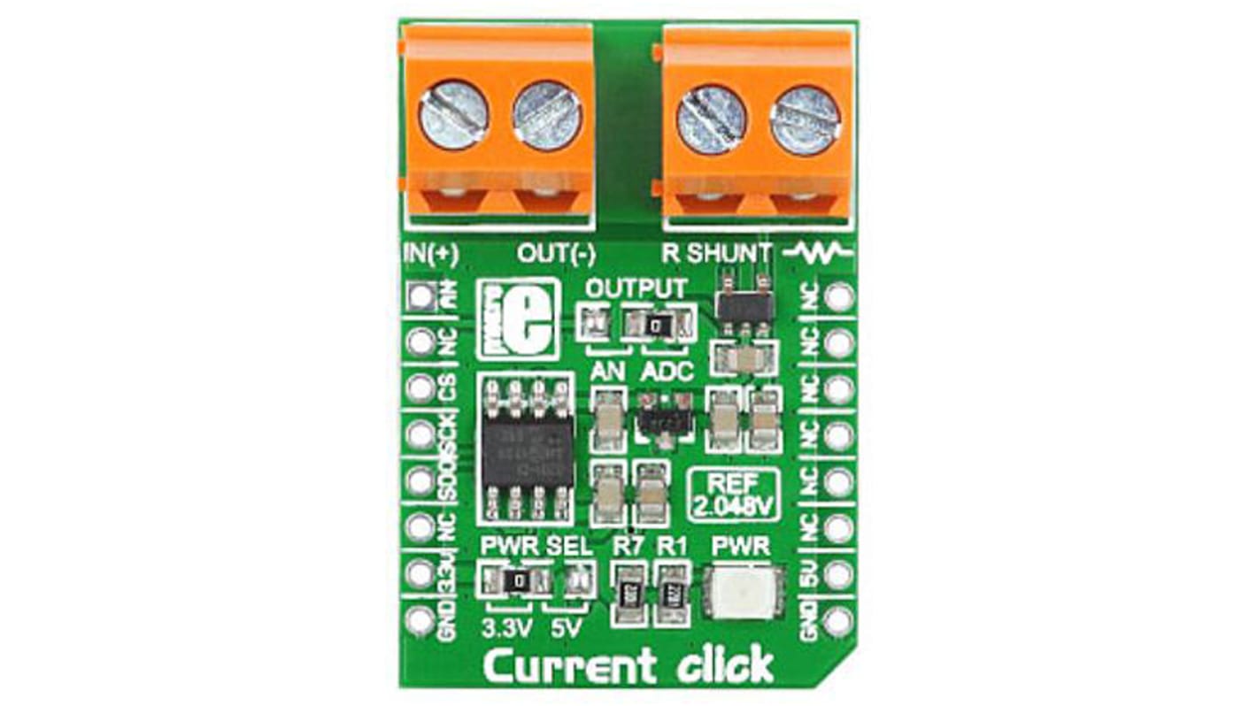 Placa complementaria MikroElektronika Current Click - MIKROE-1396, para usar con MikroBUS