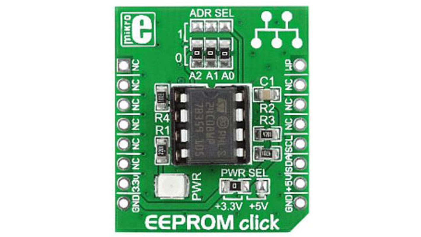 Vývojová sada pro paměti, EEPROM Click, klasifikace: Přídavná deska, EEPROM, pro použití s: mikroBUS