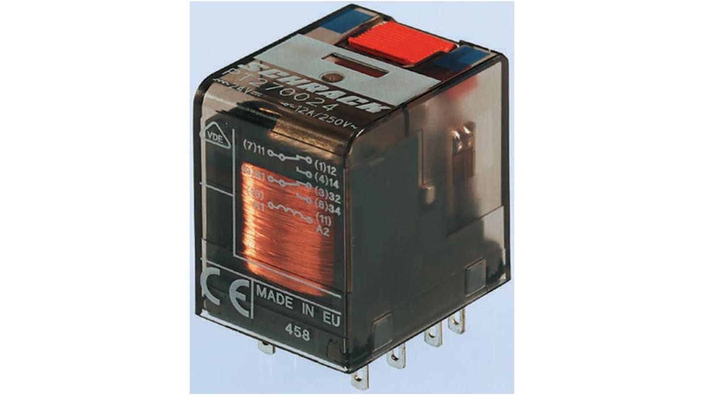 TE Connectivity PCB Mount Power Relay, 24V dc Coil, 12A Switching Current, DPDT