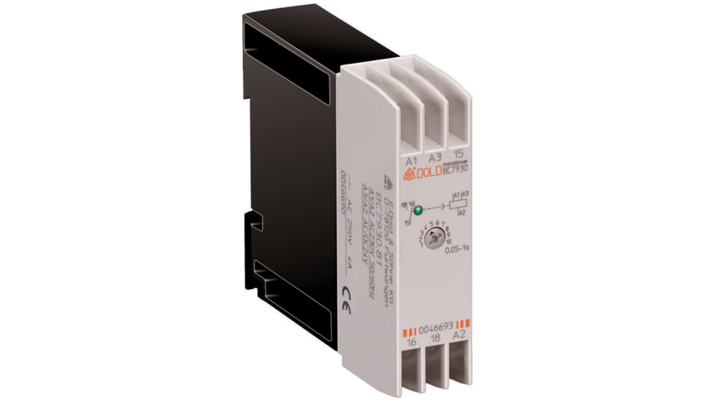 Dold BC7934N Series DIN Rail Mount Timer Relay, 24V ac, 1-Contact, 0.05 → 15 s, 0.2 → 15 min, 0.2