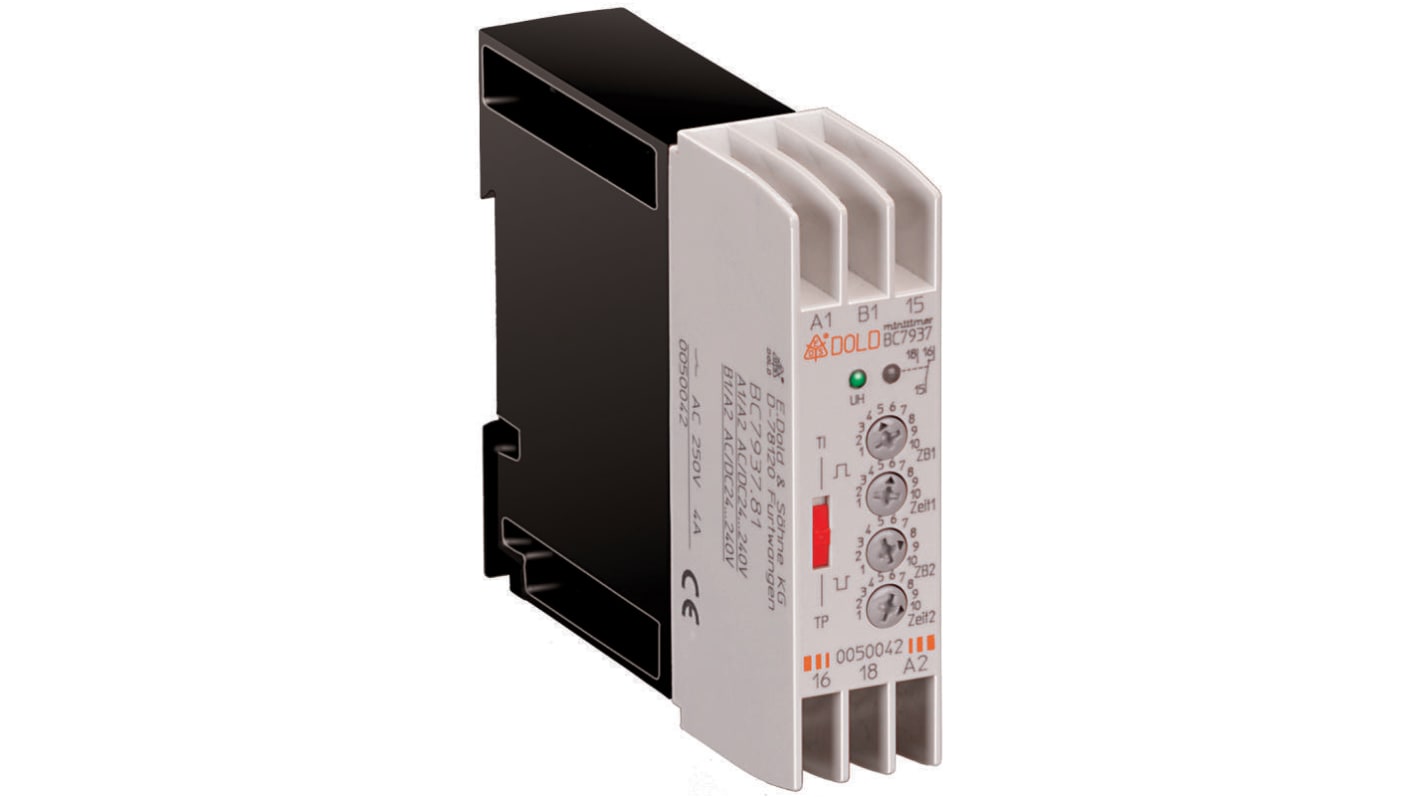 Dold BC7937N Series DIN Rail Mount Timer Relay, 24 → 240V ac/dc, 1-Contact, 0.05s → 300h, 1-Function, SPDT