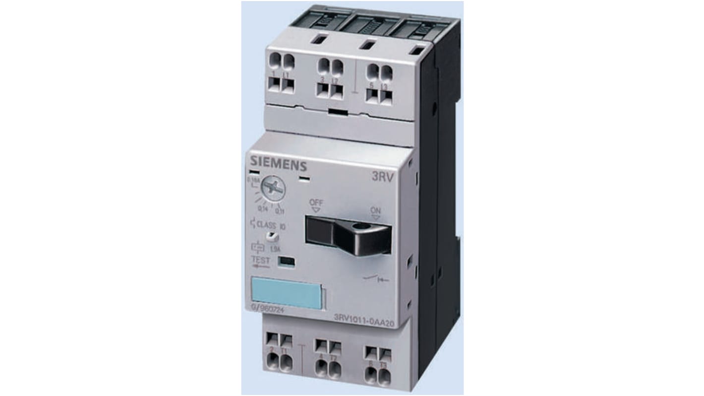 Interruttore protezione motori 3P Siemens 3RV1011-1CA20 serie 3RV1, 1,8 → 2,5 A, interruzione 100 kA, 690 V