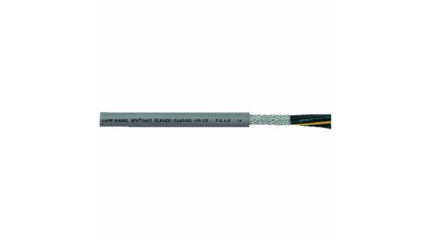 Lapp ÖLFLEX Control Cable, 7 Cores, 1.5 mm², Screened, Grey PVC Sheath