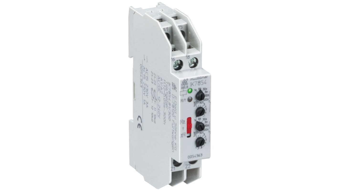 Timer Relay Szyna DIN 12 → 240V ac/dc SPDT 1-stykowy Dold SPDT 0.03 → 300 min, 0.06 → 30 s, 3