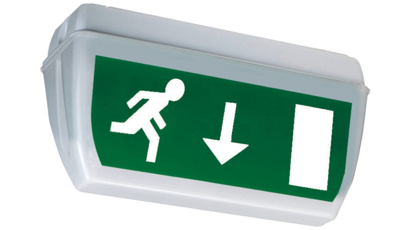 RS PRO Emergency Exit Sign, 1h, Left, Right, Down Arrows Graphic, 8 W, Ceiling Mount