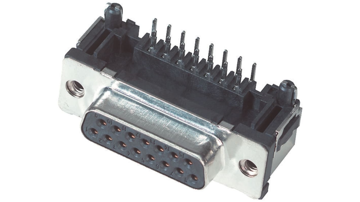 Provertha D-Sub konnektor, fatning, 9-Polet, TMC Serien, 2.74mm benafstand, Retvinklet, Hulmontering, Lodde