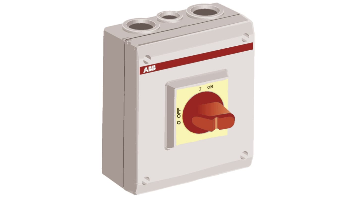 ABB 3P Pole Isolator Switch - 23A Maximum Current, 7.5kW Power Rating, IP65