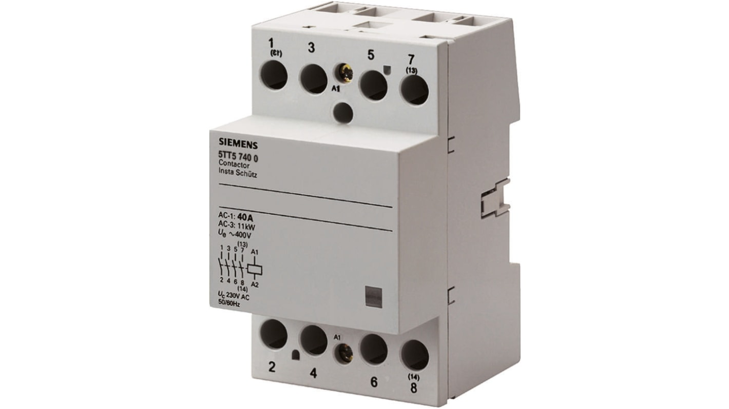 Siemens 5TT Series Contactor, 230 V ac Coil, 4-Pole, 24 A, 3NO + 1NC, 440 V ac