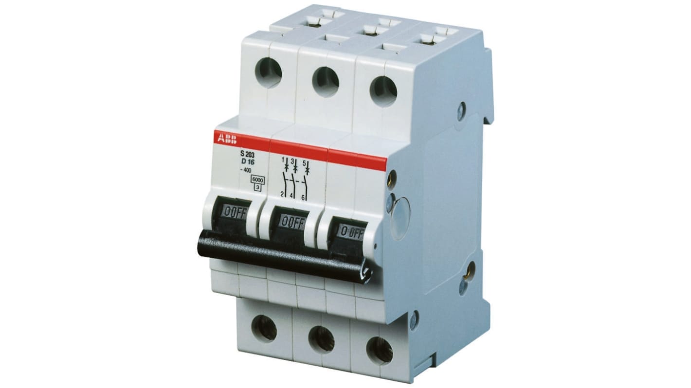 ABB System Pro M Compact S200 MCB, 3P, 10A Curve D, 440V AC, 12V DC, 6 kA Breaking Capacity