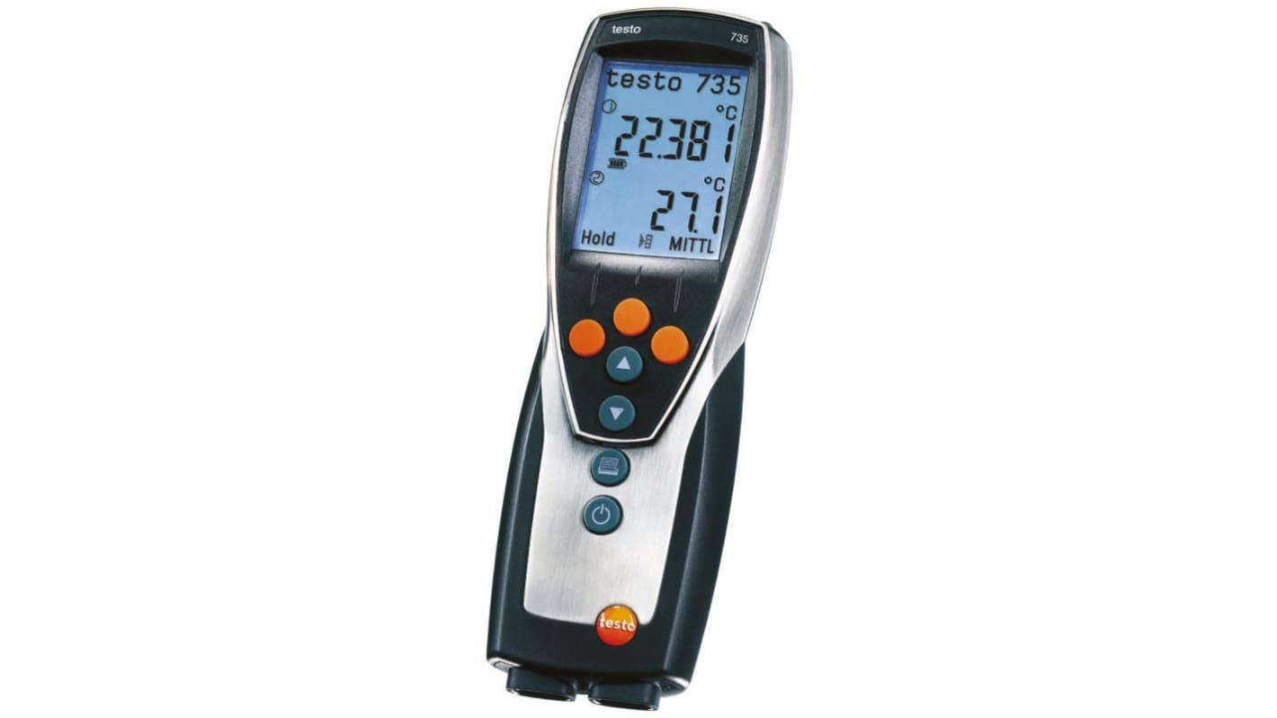 Testo 735-1 Wired Digital Thermometer for Commercial, Industrial Use, PT100 Probe, 3 Input(s), +1760°C Max, ±0.2 °C