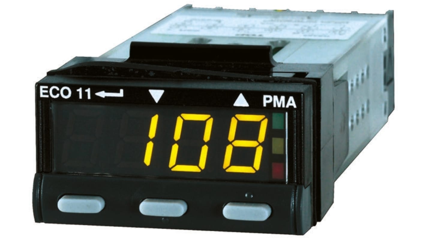 Régulateur de température PID P.M.A, ECO 11, 90→264 V c.a., 48 x 24 (1/32 DIN)mm, 2 sorties , Relais, SSR