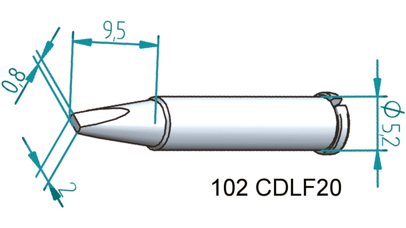 Punta de soldadura tipo Cincel Ersa, serie 102, punta de 0,8 x 2 mm, para usar con I-Tool