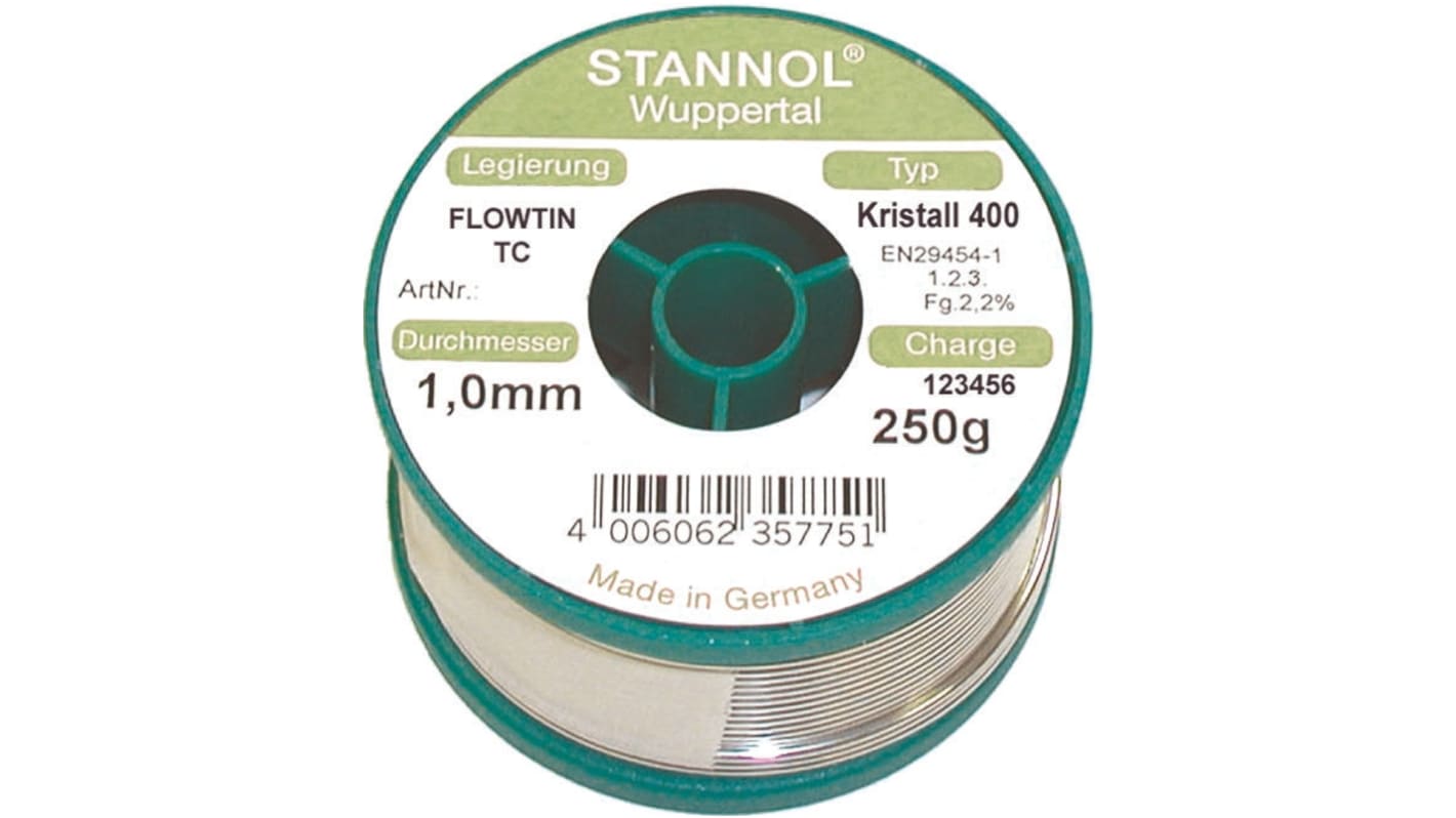 Stannol Kristall 400 Halogenfreies Lötzinn bleifrei 99.3%Sn 0%Pb 0.7%Cu, 227°C, Ø 1mm / 500g