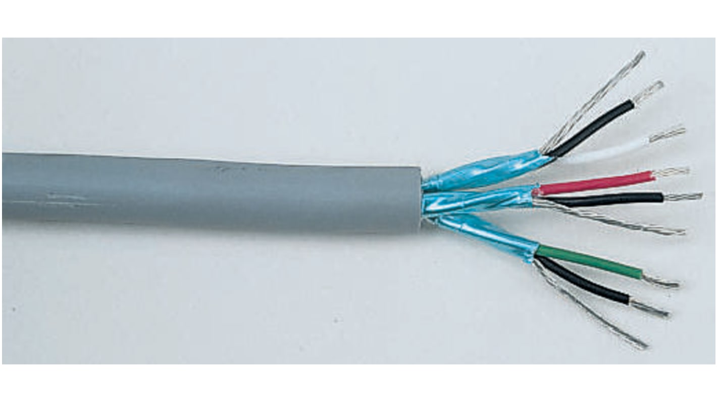 Alpha Wire Twisted Pair Data Cable, 3 Pairs, 0.35 mm², 6 Cores, 22 AWG, Screened, 100m, Grey Sheath