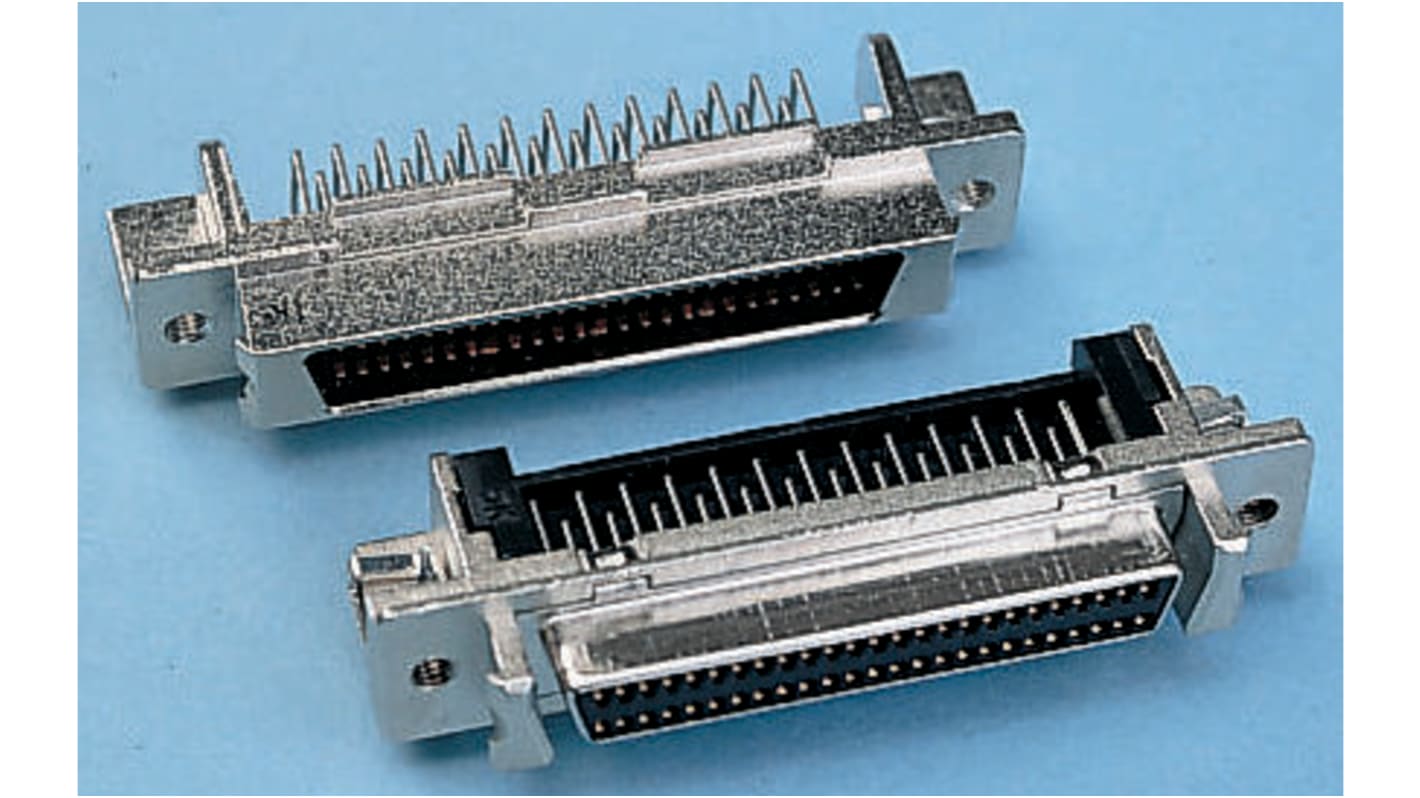 Harting Male 68 Pin Right Angle Through Hole SCSI Connector 2.54mm Pitch, Solder