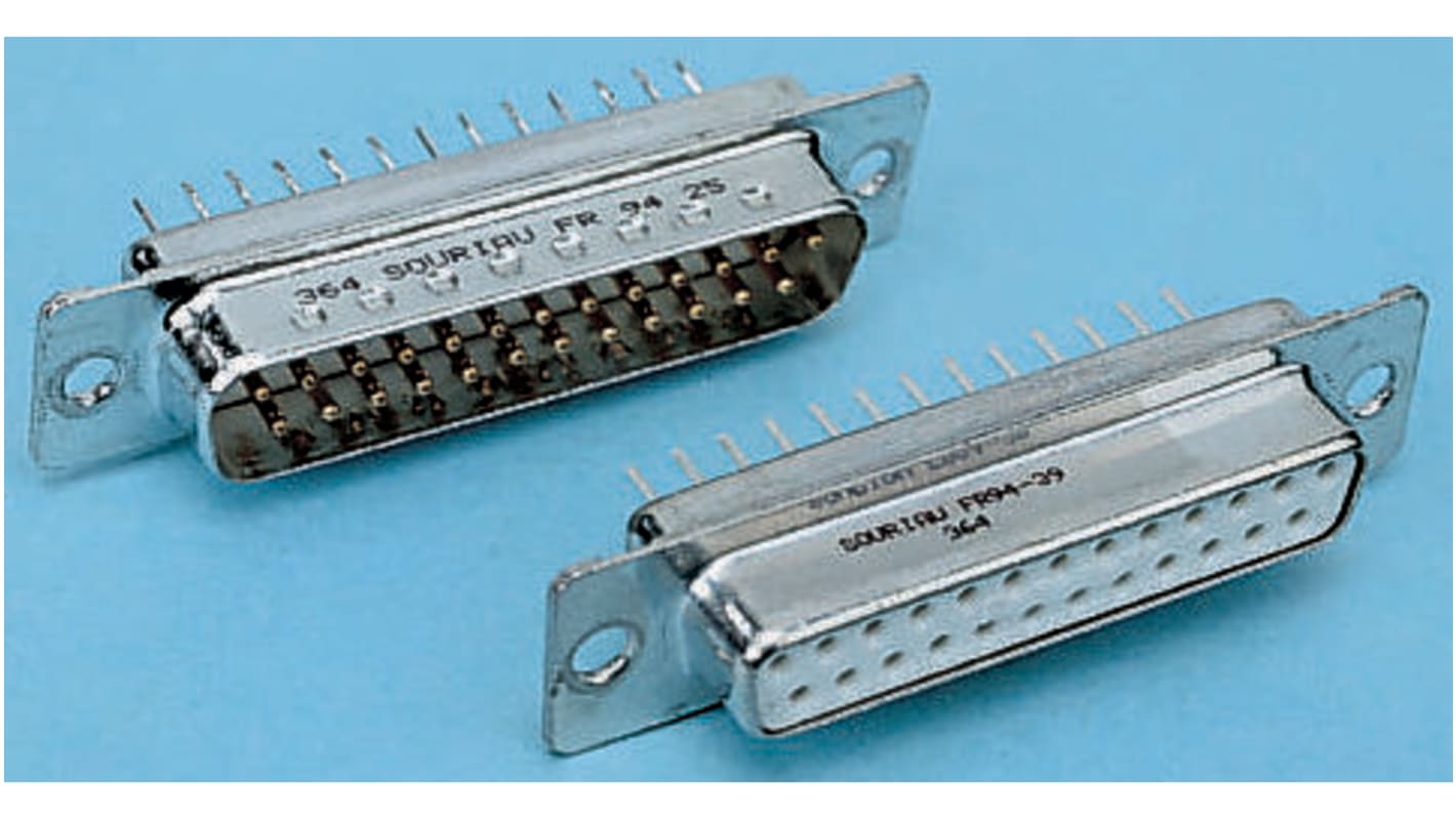 Amphenol ICC D-Sub konnektor, stik, 15-Polet, D Serien, 2.74mm benafstand, Lige, Hulmontering, Lodde terminering, 1,0