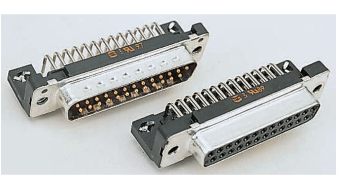 Harting 25 Way Right Angle Through Hole D-sub Connector Socket, 2.76mm Pitch, with Boardlocks, M3 Threaded Inserts