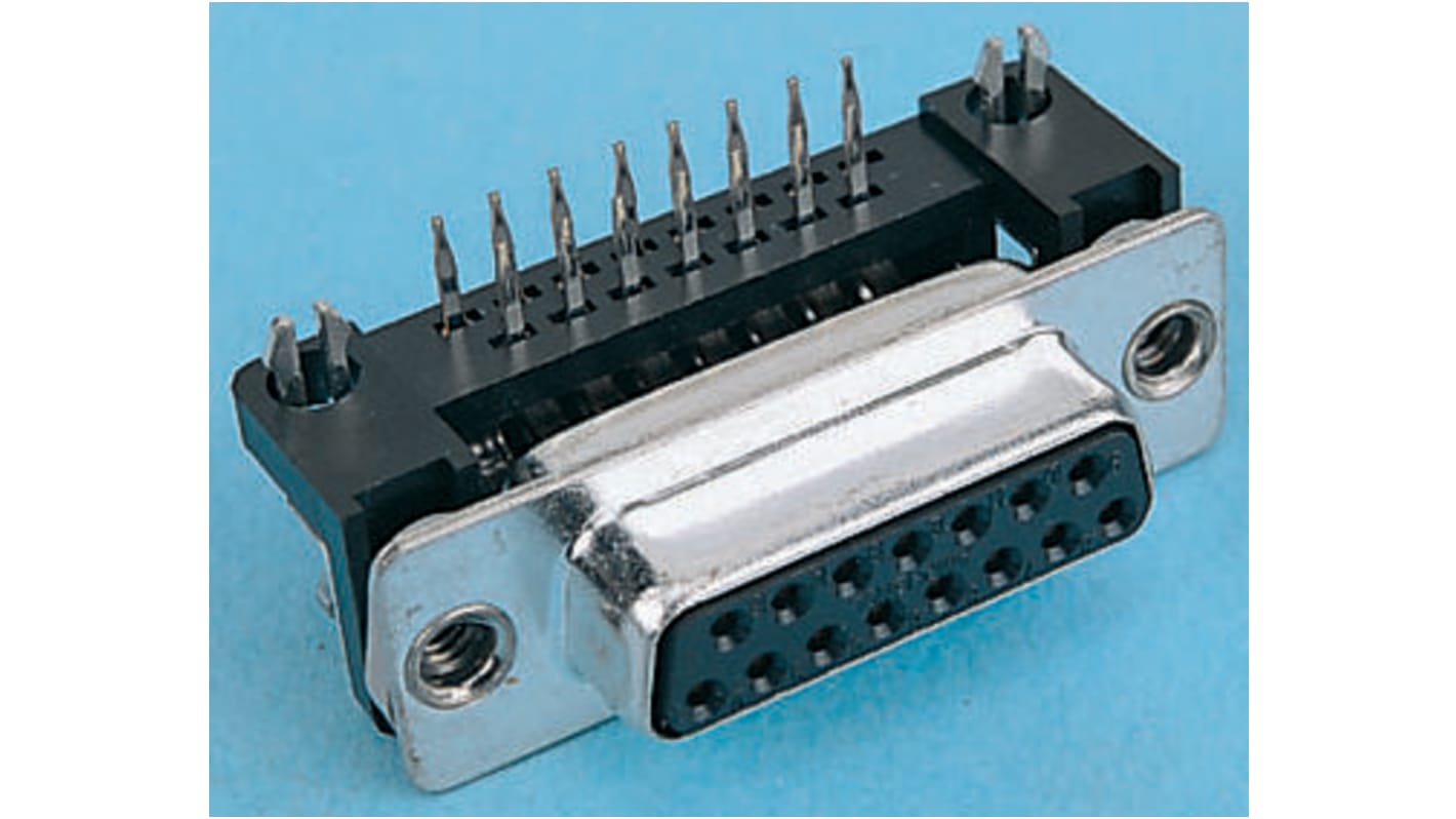 Amphenol ICC FCC17 15 Way Right Angle Through Hole D-sub Connector Socket, with 4-40 UNC Threaded Inserts, Boardlocks