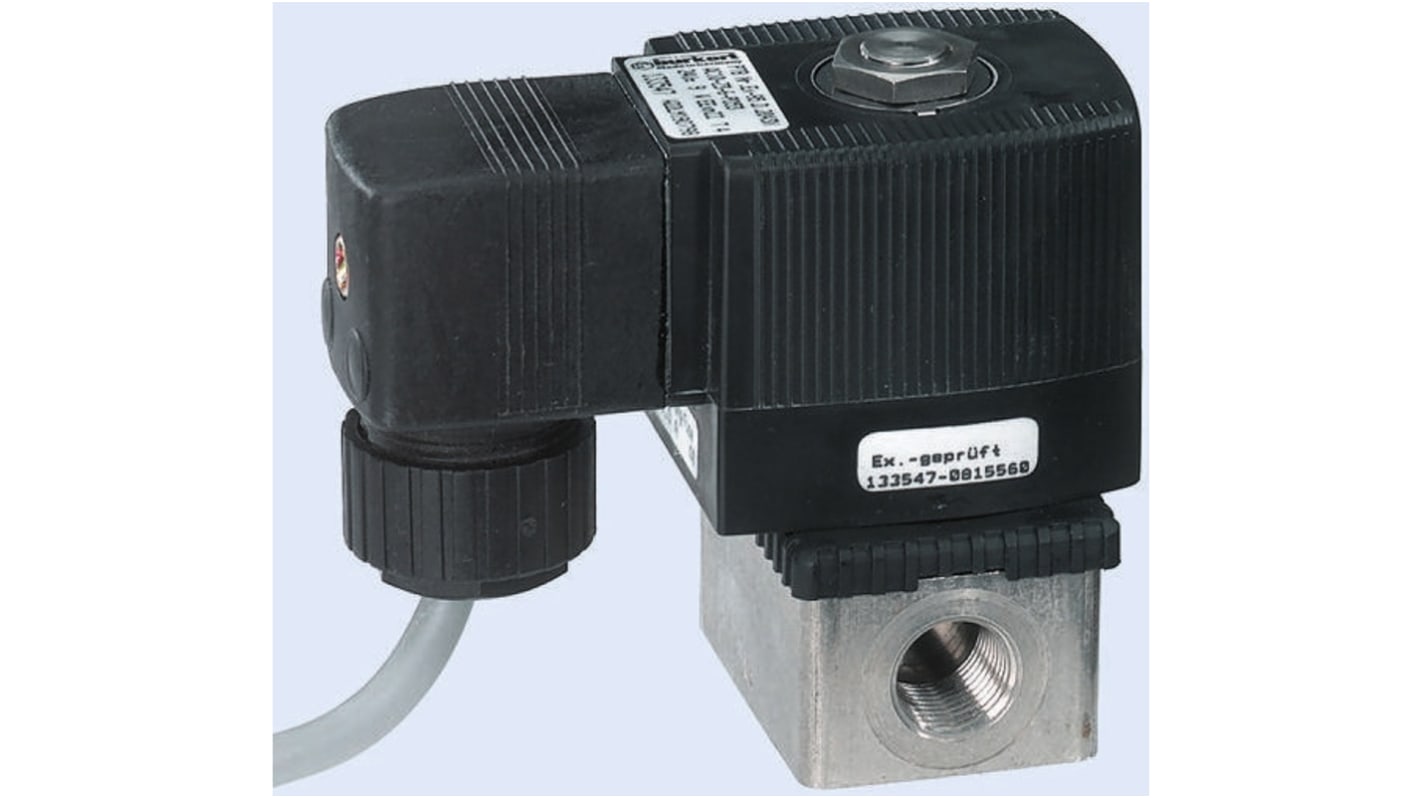 Válvula de solenoide Burkert 6013EX de 2 puertos, Hembra G de 1/8 pulg., Directo, NC de 230 V ac / dc