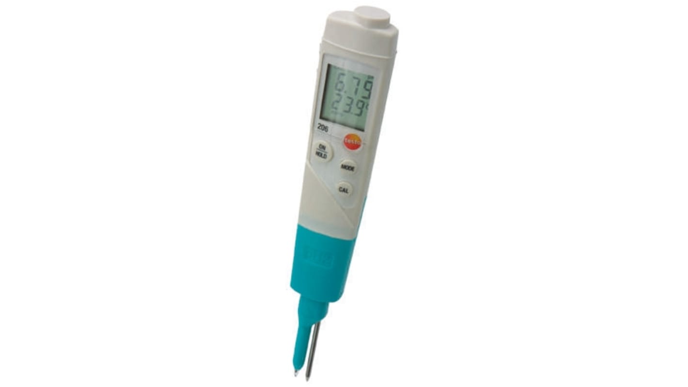 Testo pH-mérő 0563 2065 14pH 0pH 0.01pH ±0.02pH +60 °C 0°C 0.1°C ±0,4 °C 80 óra CR2032 197 x 33 x 20mm 20mm 197mm +60°C