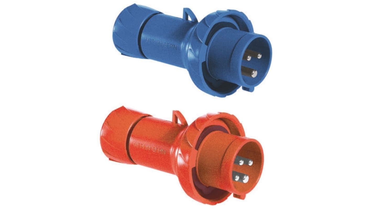 Conector de potencia industrial Macho, Formato 3P + N + E, Orientación Recto, PratiKa, Rojo, 415 V, 16A, IP67