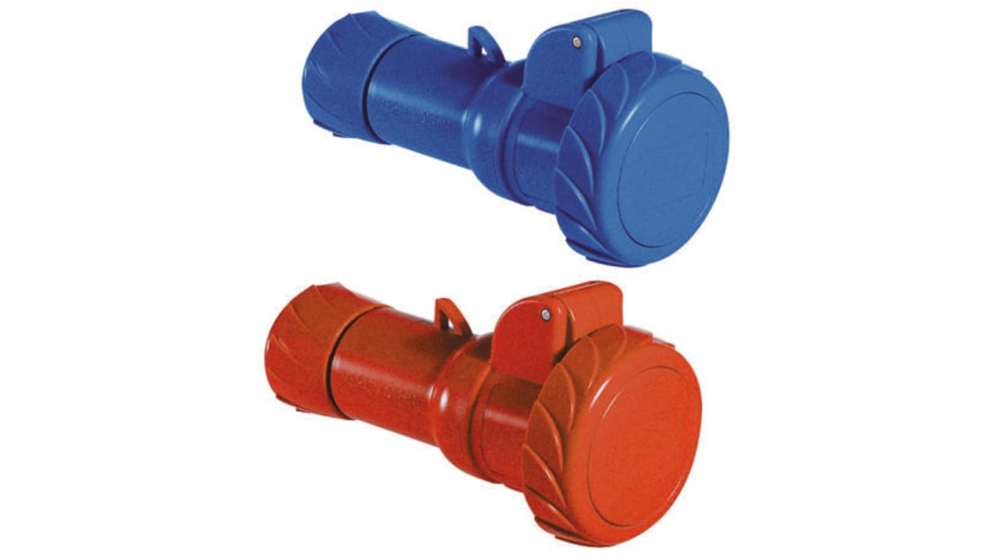 Conector de potencia industrial Hembra, Formato 3P + E, Orientación Recta, PratiKa, Rojo, 415 V, 32A, IP67