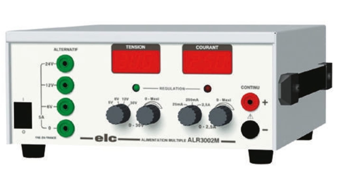 ELC Digital Bench Power Supply, 0 → 12V, 0 → 2.5 A, 0 → 25mA, 3-Output, 120W - UKAS Calibrated