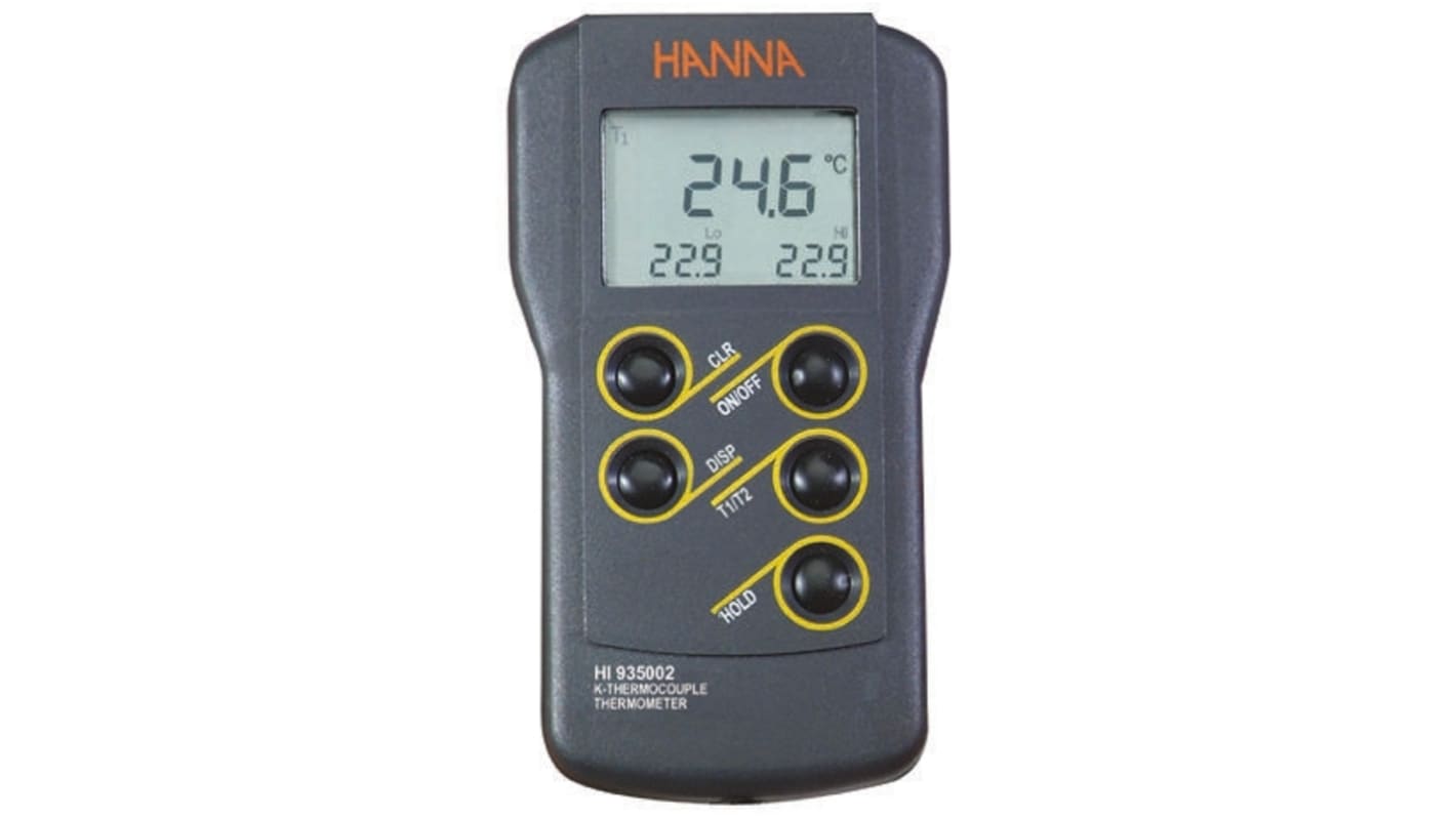 Hanna Instruments HI 935002 Wired Digital Thermometer for Laboratory Use, K Probe, 2 Input(s