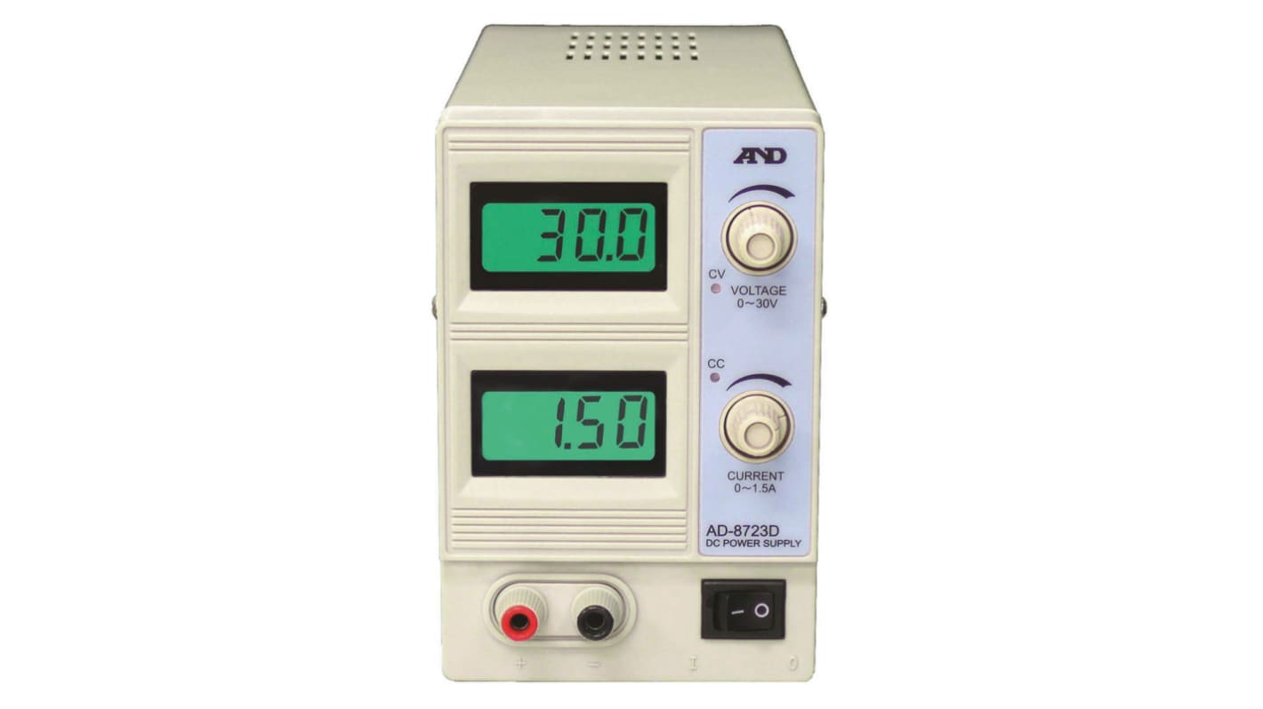 A and D Company ベンチ電源, 出力数：2, 0 → 30V, 0 → 1.5A