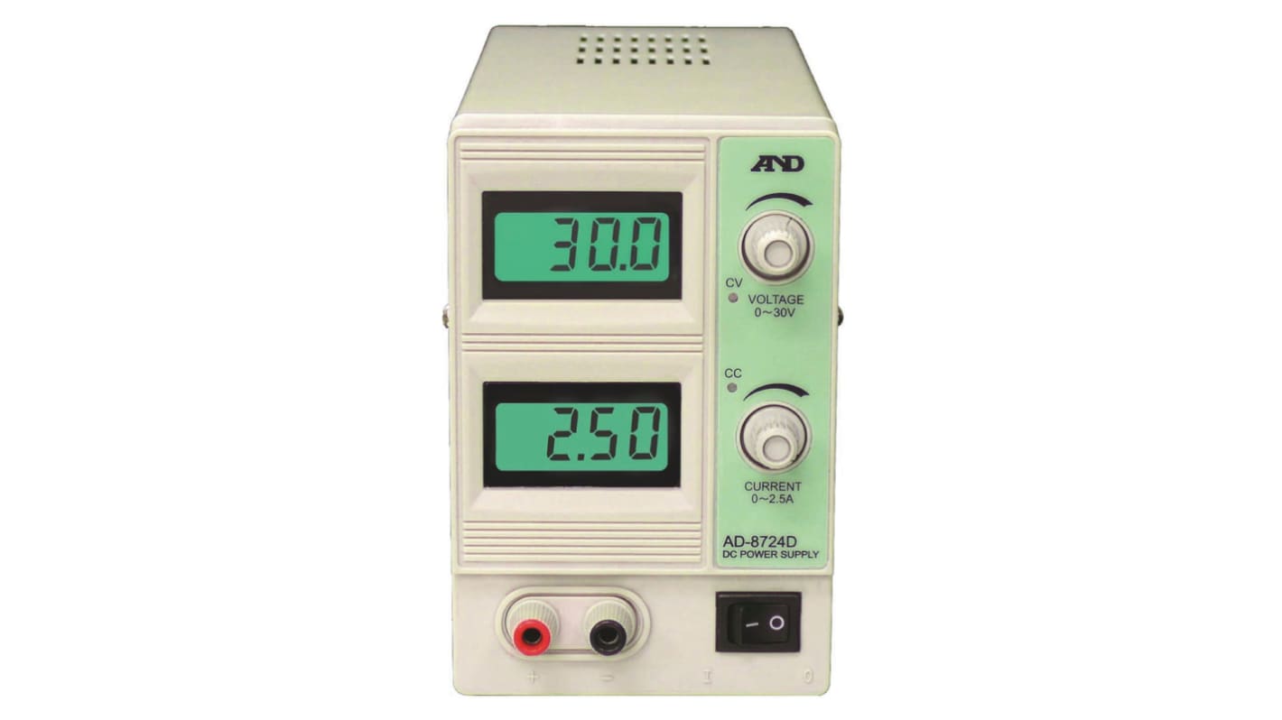 A and D Company ベンチ電源, 出力数：2, 0 → 30V, 0 → 2.5A