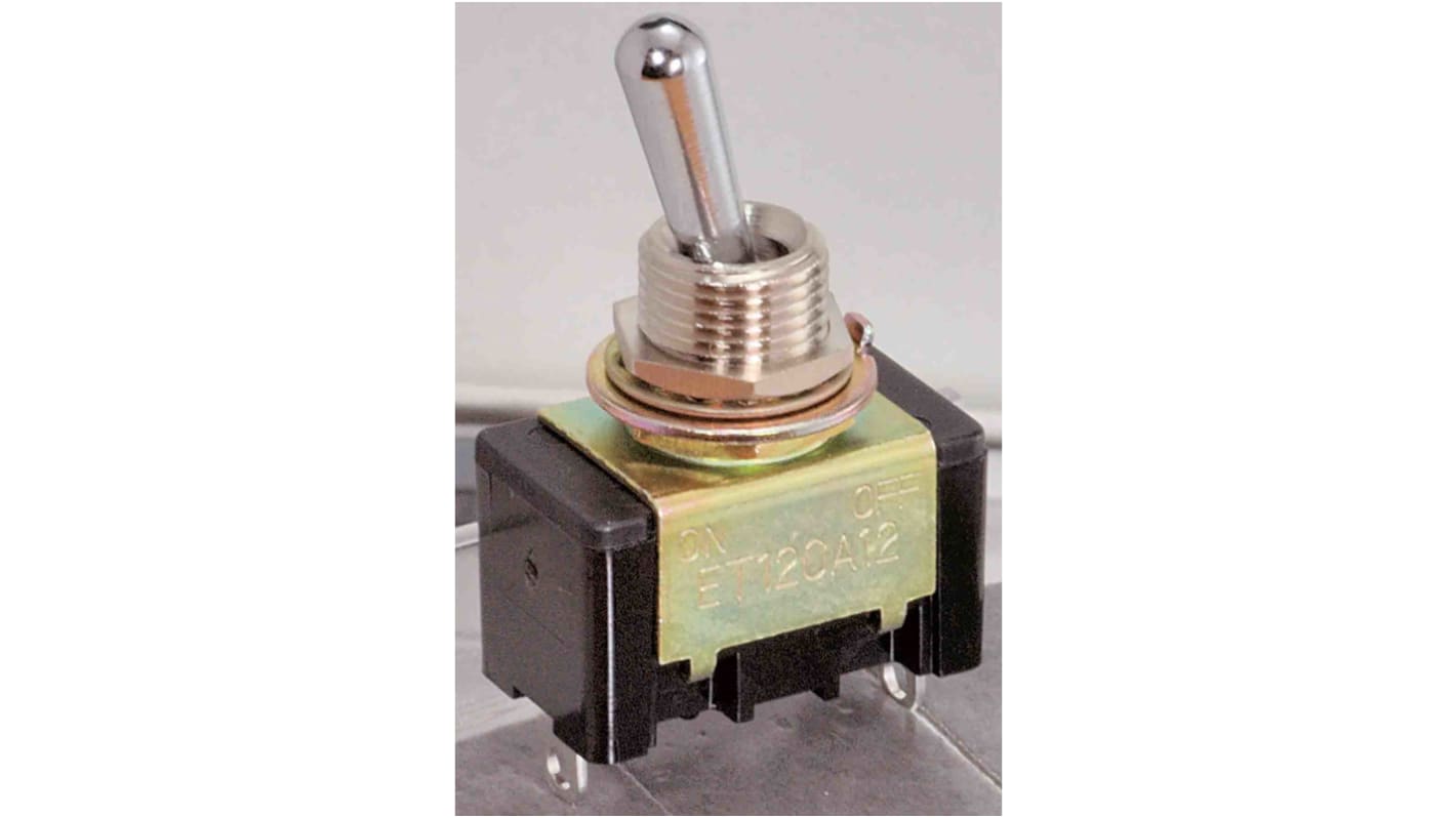 Nidec Components Toggle Switch, Panel Mount, On-Off, SPST, Solder Terminal