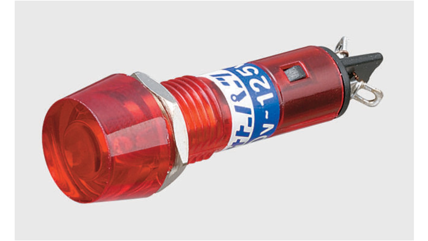 Red Neon Indicator Lamp, Solder Tabs, 100 → 125 V ac