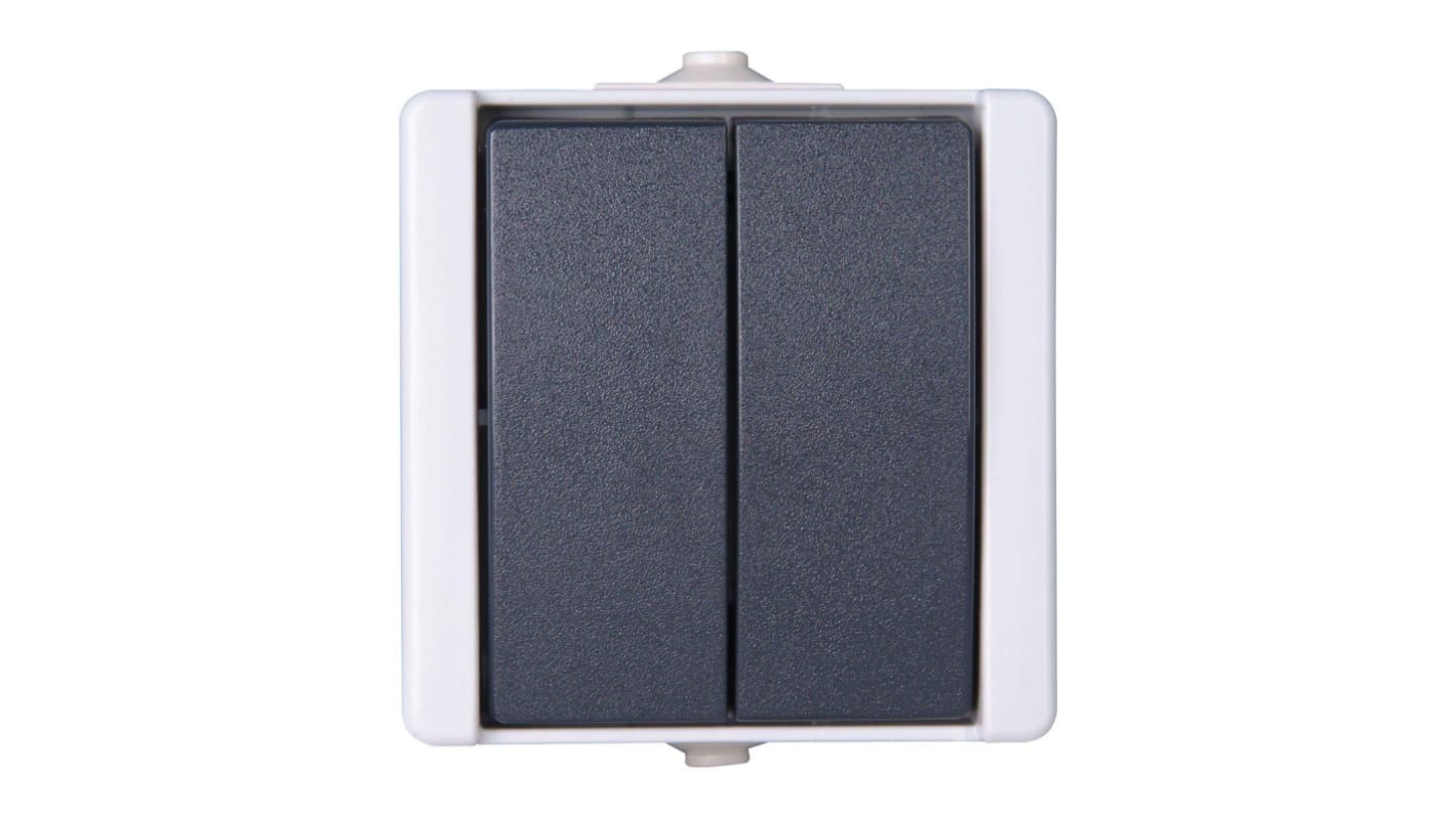 Kopp Grey Rocker Light Switch, 1 Way, 2 Gang