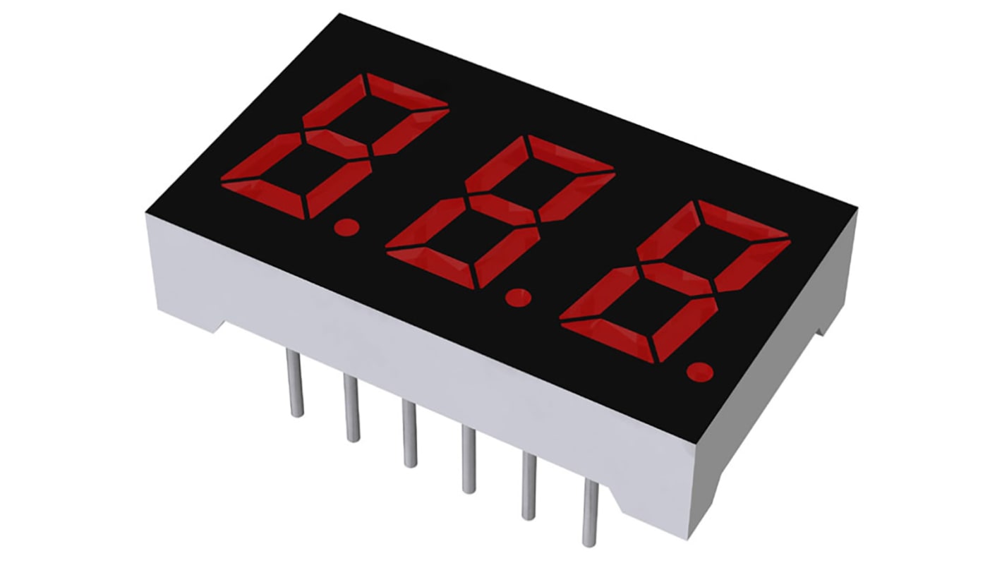 Wyświetlacz diodowy LED 7-segmentowy 3-znakowy ze wspólną katodą 4 mcd RH DP, Czerwony 8mm ROHM 650 nm