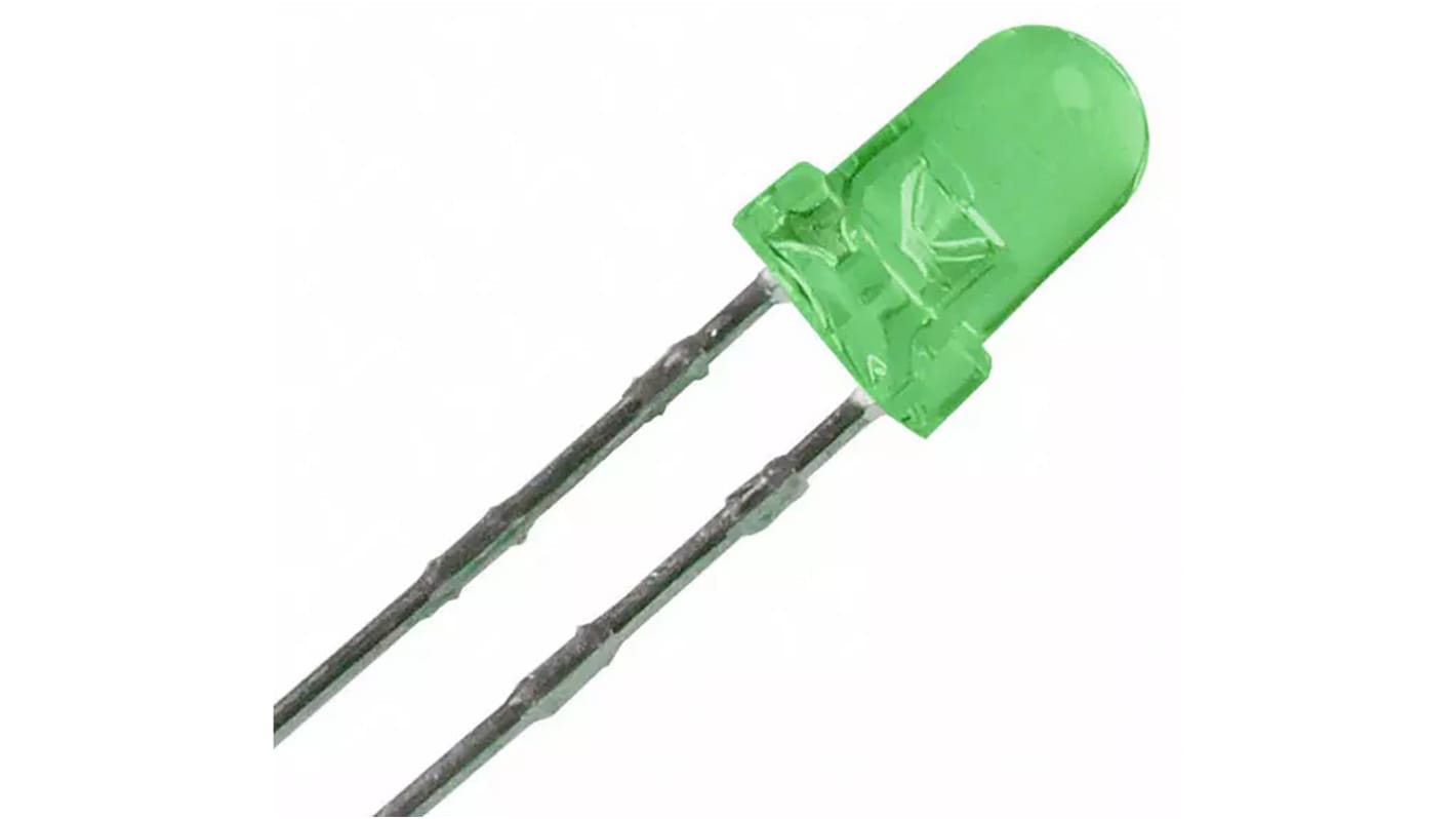 LED Vert, Traversant, 3 mm (T-1), 2,1 V