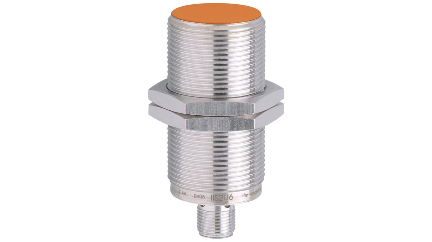 ifm electronic Inductive Barrel-Style Proximity Sensor, M30 x 1.5, 15 mm Detection, PNP Output, 10 → 36 V dc,