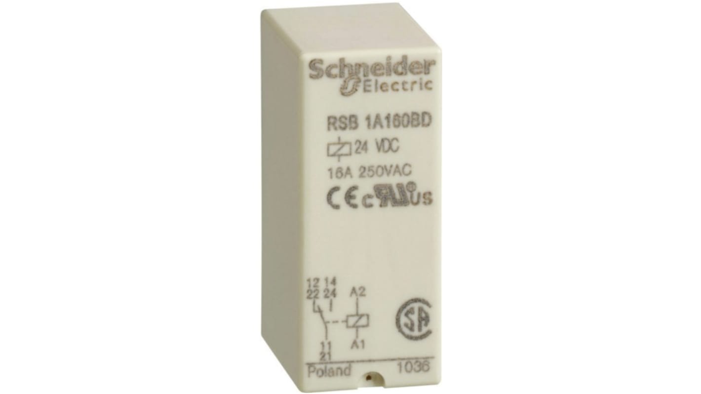 Schneider Electric PCB Mount Power Relay, 24V dc Coil, 16A Switching Current, SPDT