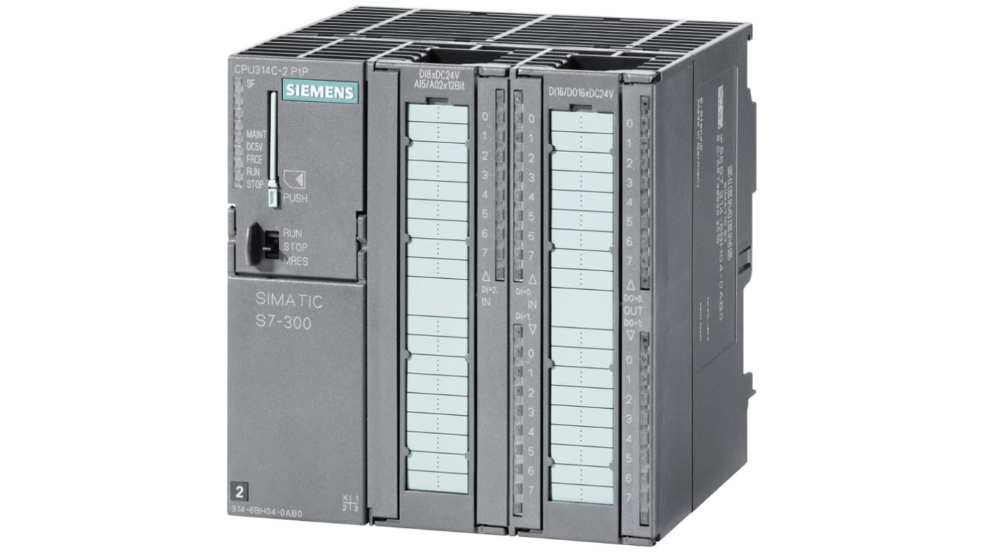 CPU PLC Siemens SIMATIC S7-300, ingressi: 24 (digitale), 4 (analogico), uscite: 16 (digitale), 2 (analogico), 46 I/O,