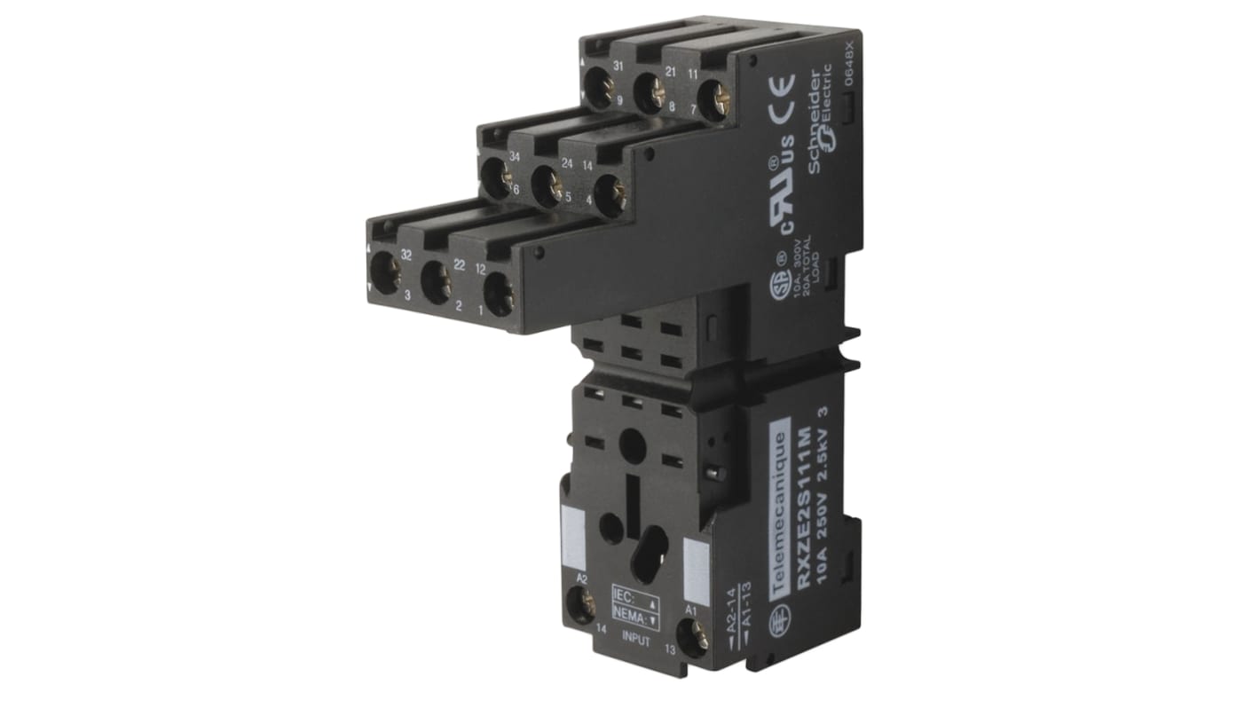 Support relais Schneider Electric série Harmony Relay RXM 11 contacts, Rail DIN, <250V, pour Relais série RSZ