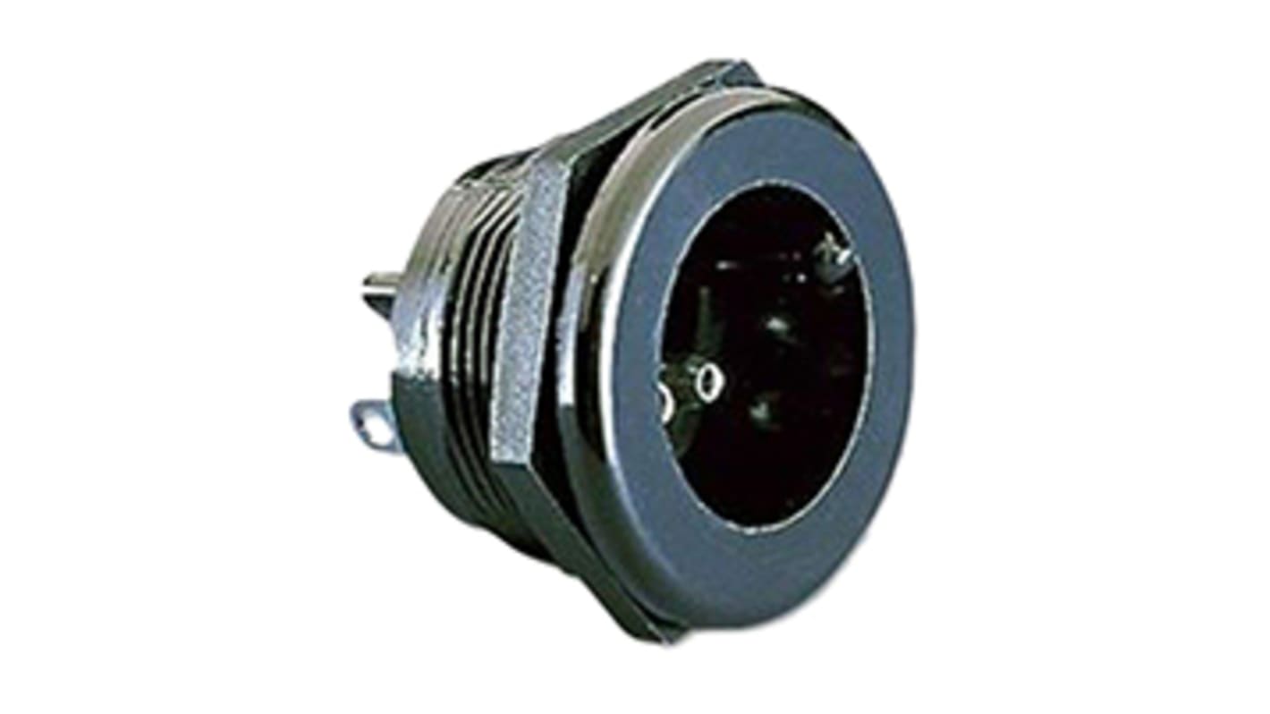 Miniaturní napájecí konektor, Samec, Montáž na panel izolace pájením, 3A, 250 V AC