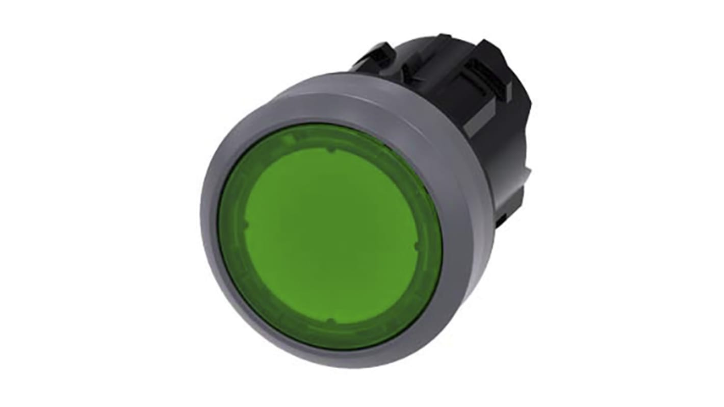 Tête de bouton poussoir Siemens, SIRIUS ACT Vert, Ø découpe 22mm, Momentané