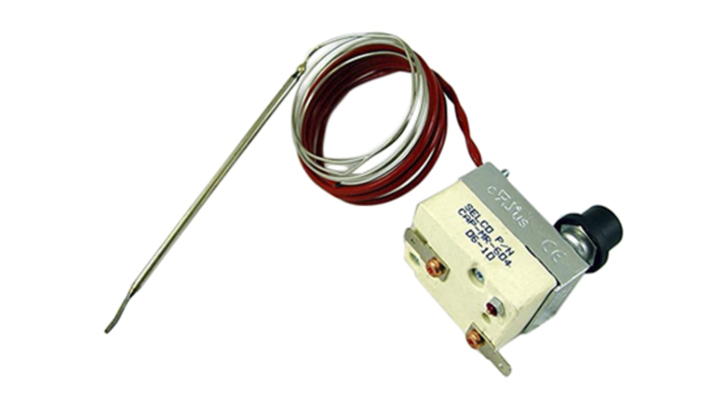 Selco Capillary Thermostat, Opens at +260 °C, + 500 ºF, +400°C Max, Manual Reset, Screw Mount