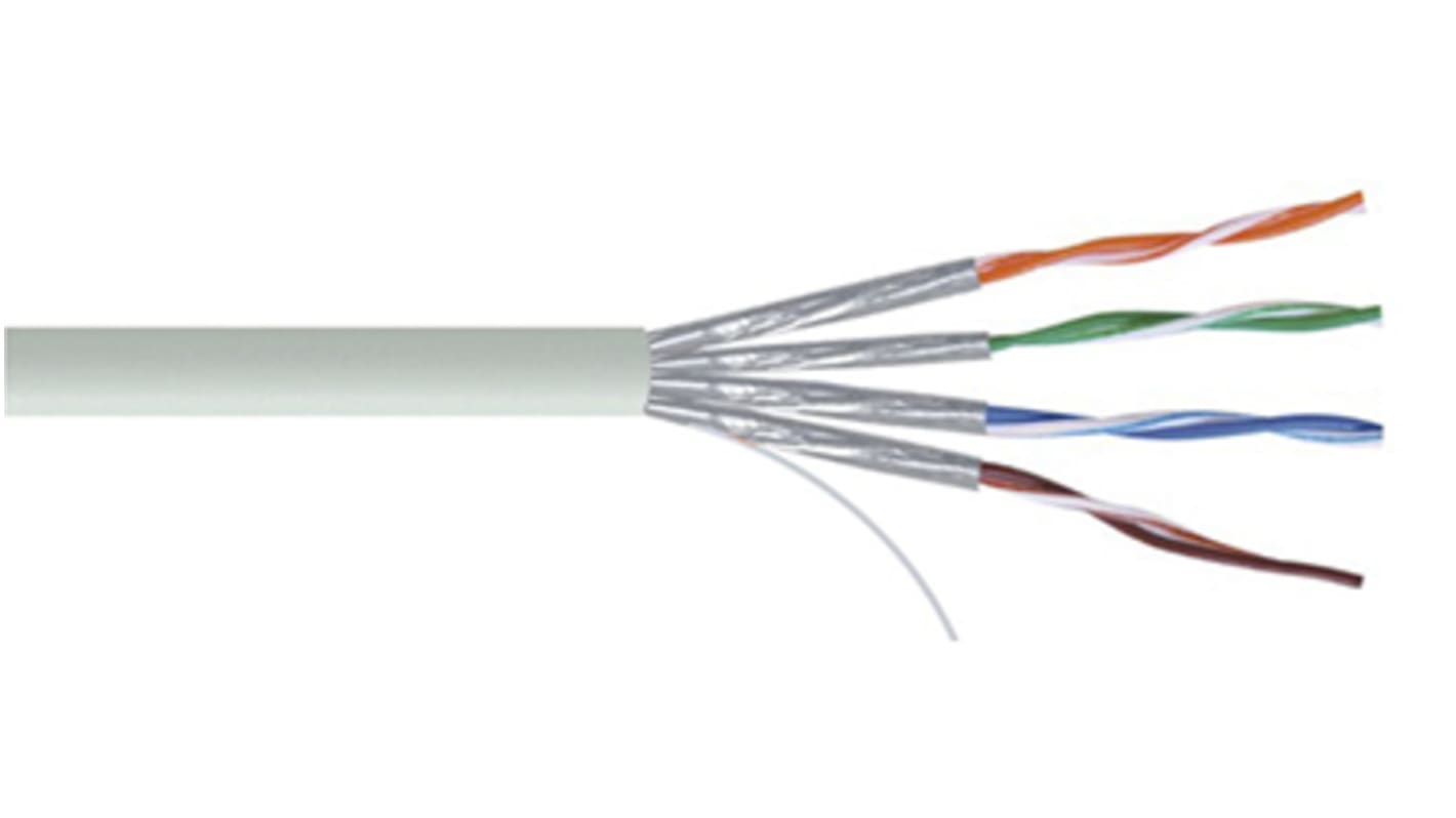 RS PRO Ethernetkabel Cat.7a, 100m, Grau Verlegekabel U/FTP, Aussen ø 7.8mm, PVC