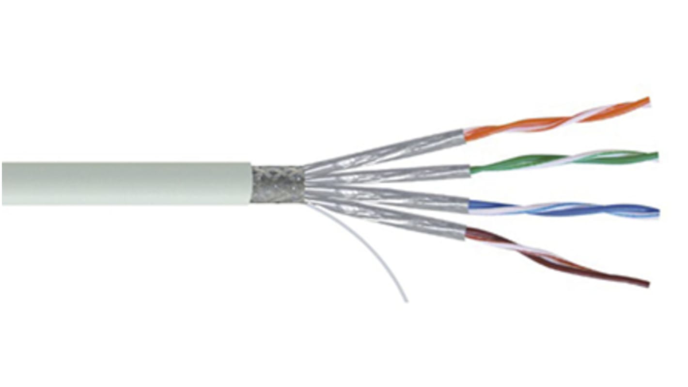 Câble cat 7a RS PRO, Gris, 100m PVC Sans terminaison