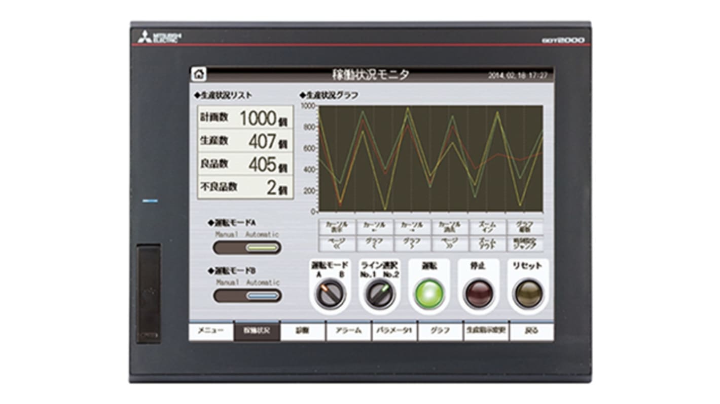 Ekran dotykowy HMI 12,1 cala Mitsubishi rozdzielczość: 800 x 600pikseli TFT IP2X, IP67F 1 x Ethernet, 1 x RS232, 1 x