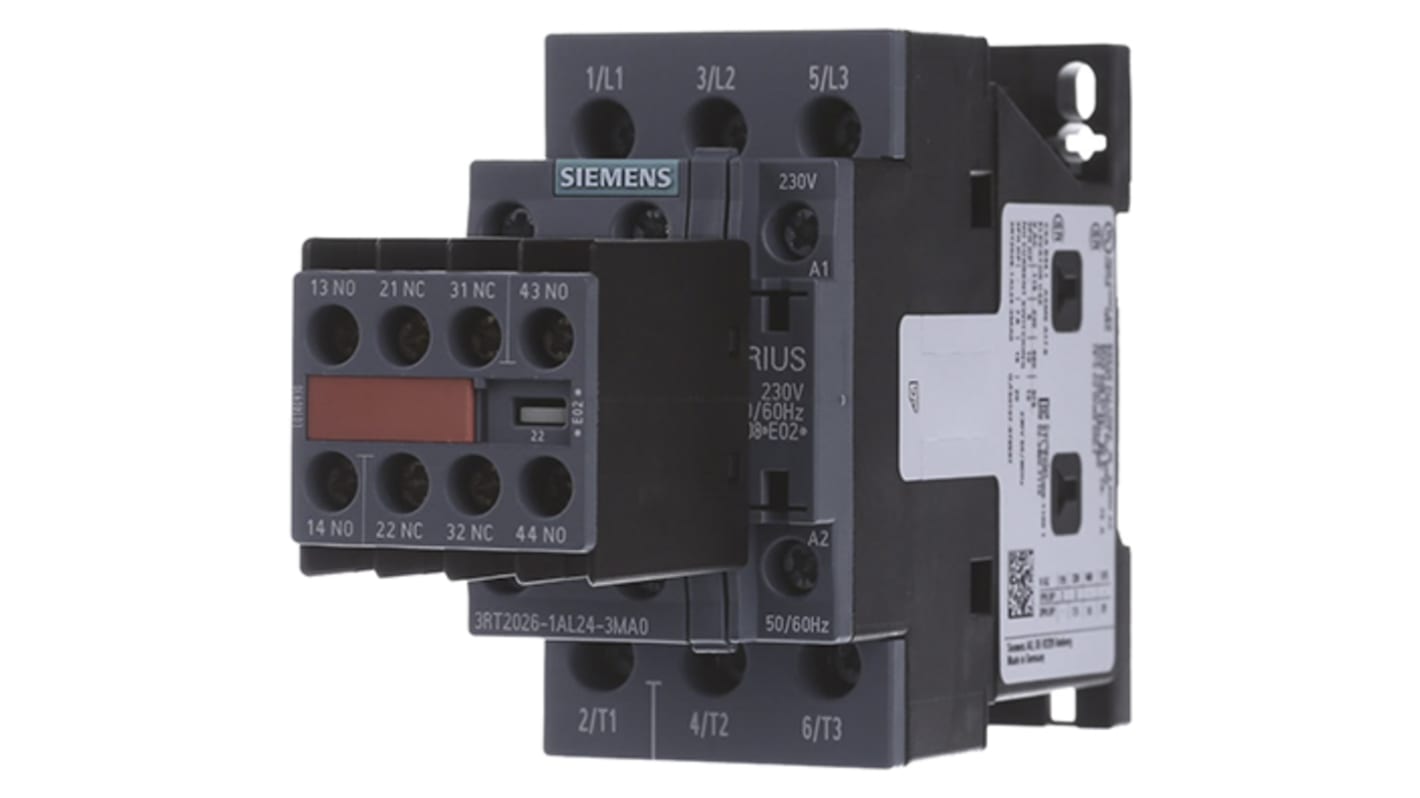 Siemens 3RT2 Control Relay 3NO, 22 A F.L.C, 40 A Contact Rating, 230 Vac, 3P, SIRIUS