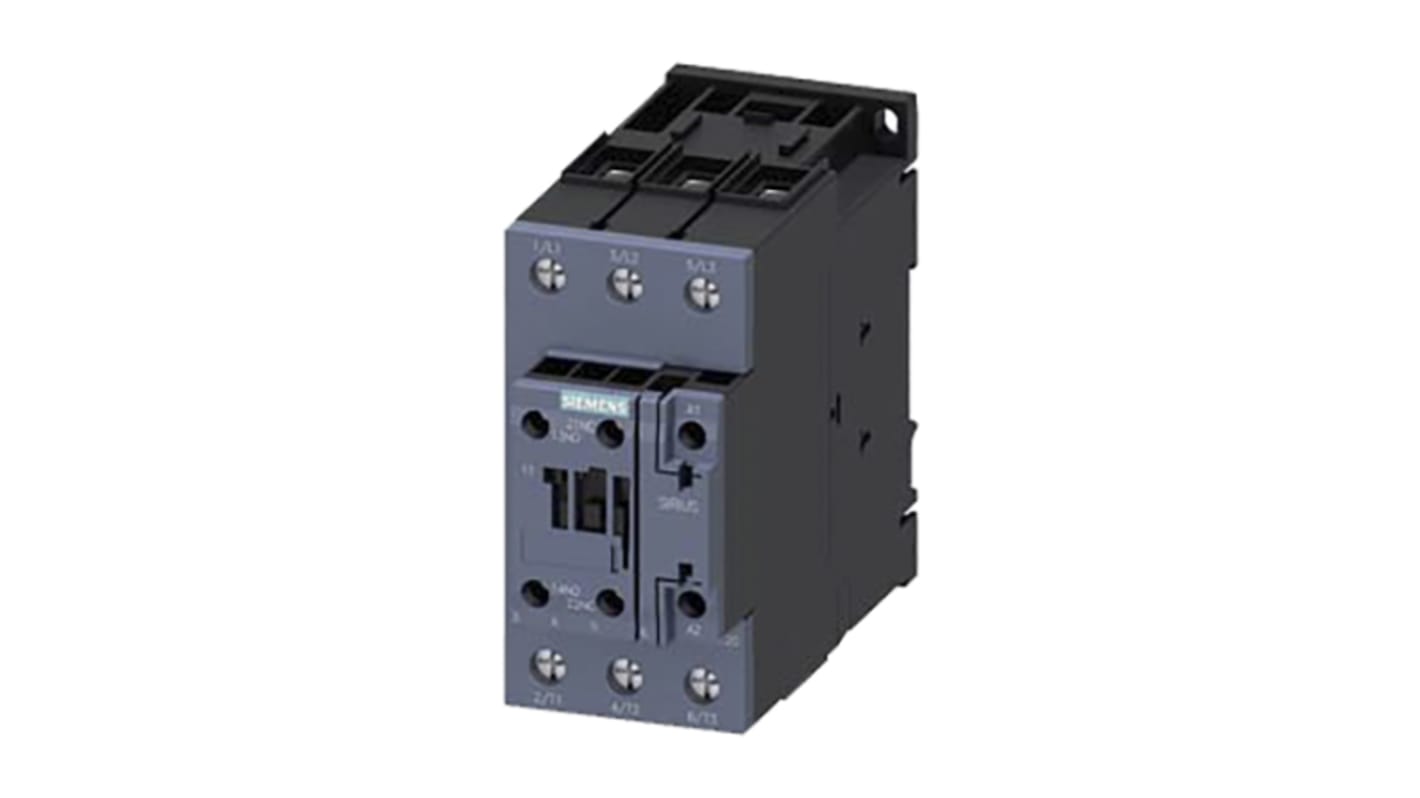 Siemens 3RT2 Control Relay 3NO, 41 A F.L.C, 60 A Contact Rating, 24 Vac, 3P, SIRIUS