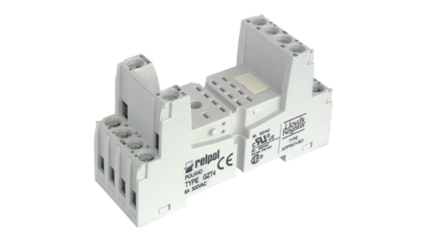 Relpol 14 Pin 300V ac DIN Rail Relay Socket, for use with R4N Relay, T-R4 Relay