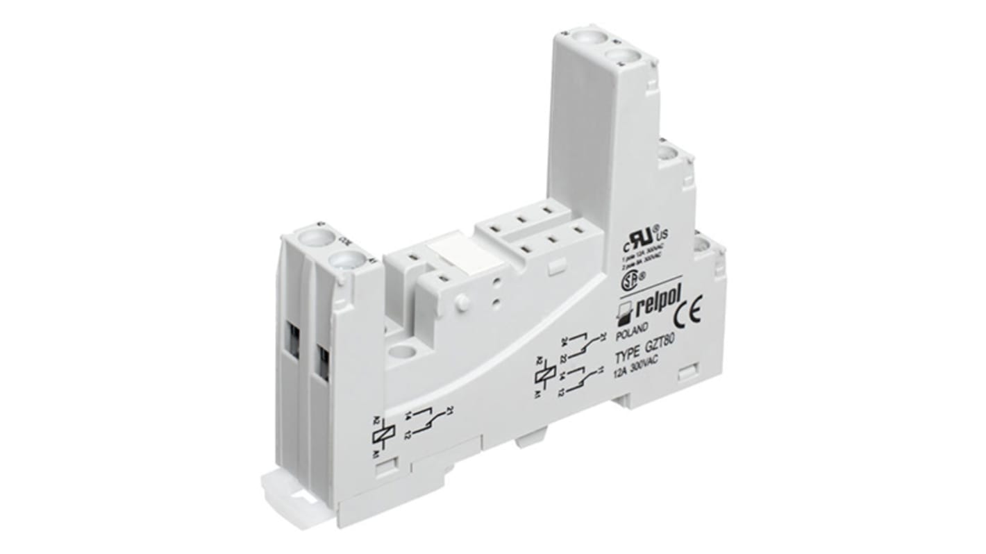 Support relais Relpol 8 contacts, Rail DIN, 300V c.a.