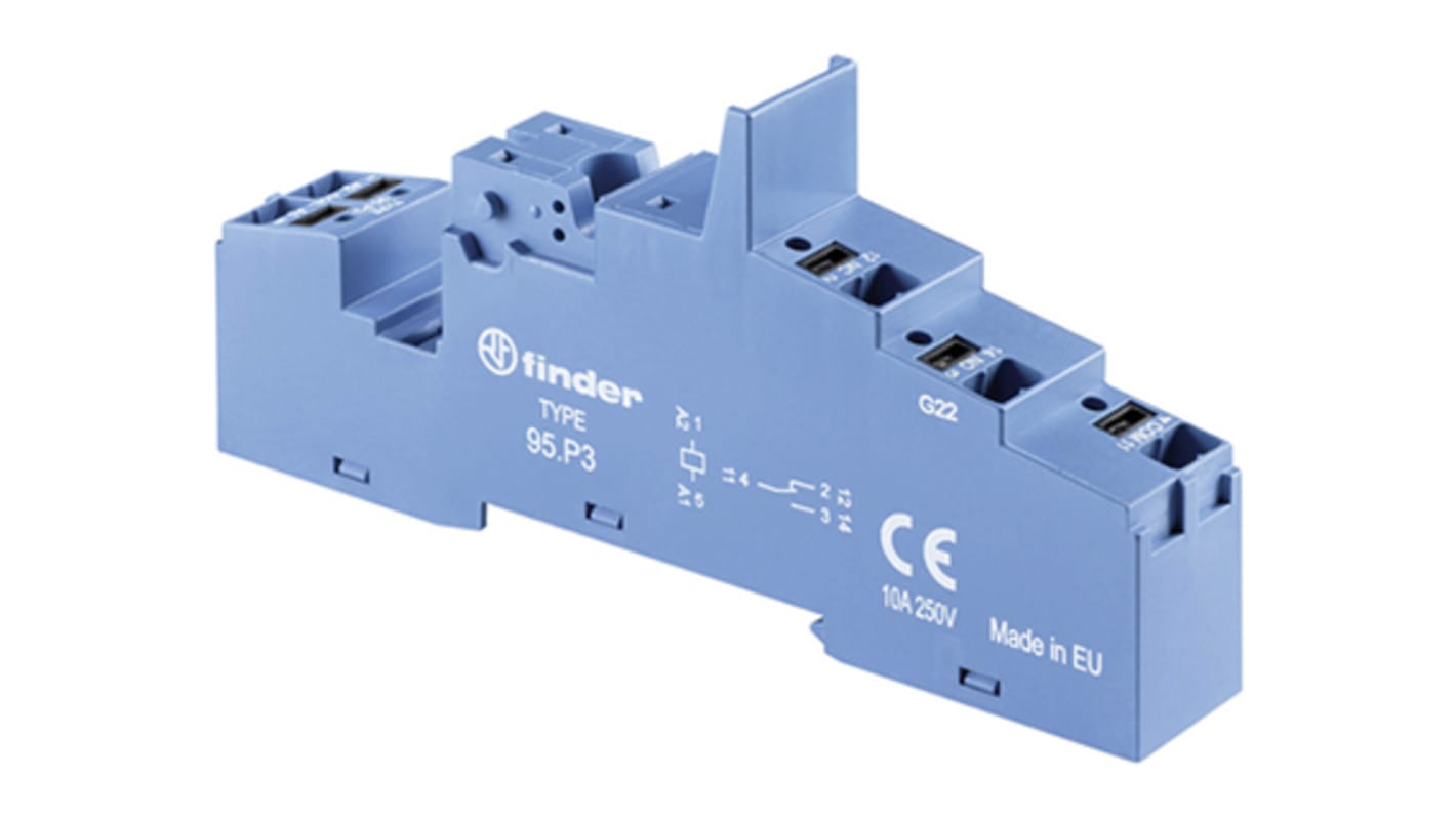 Finder 95 250V ac DIN Rail Relay Socket, for use with 40.31 Relay, 86.30 Timer Module